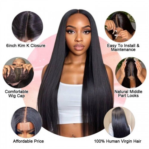 Straight 2x6 Lace Closure Wig Middle Part HD Transparent Lace Closure Affordable Price Human Hair Wigs | Human Hair Wig | Lace Front